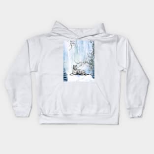 Snow tiger in a winter landscape Kids Hoodie